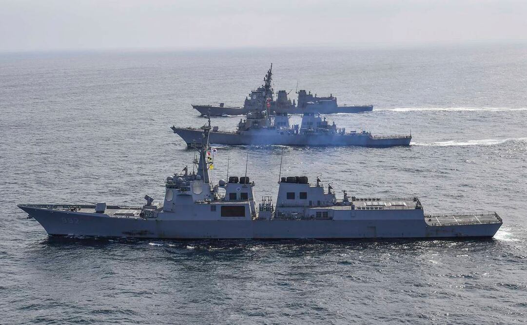 Misión conjunta de maniobras de misiles de Corea del Sur, Estados Unidos y Japón, en aguas internacionales. Foto: Ministerio surcoreano de Defensa/ AP