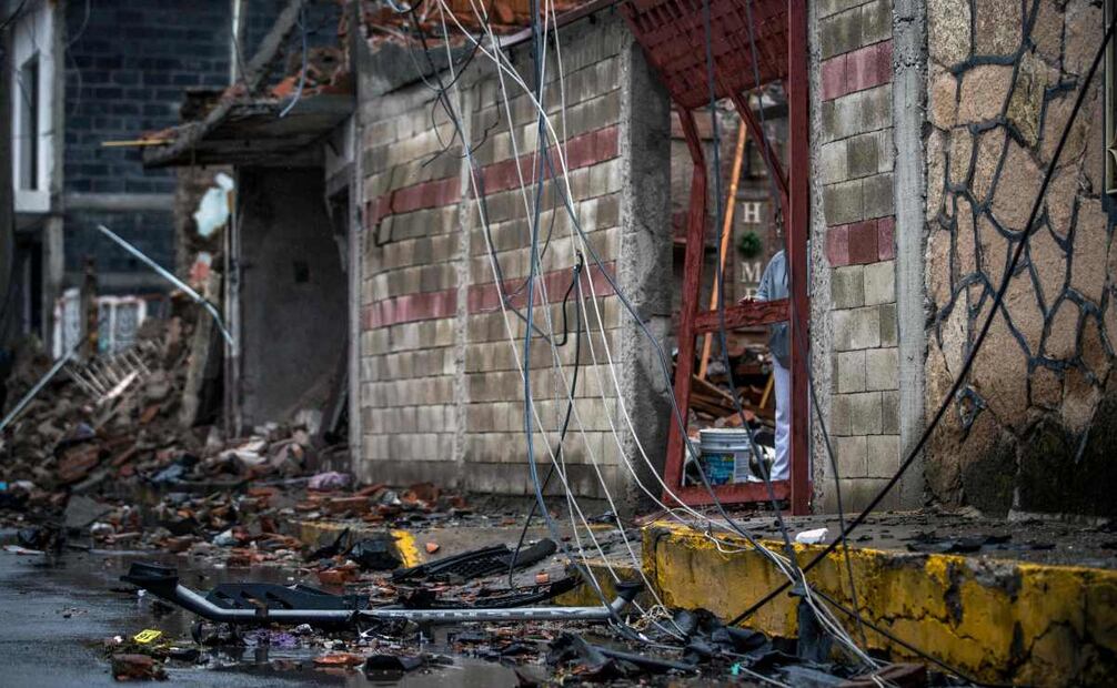 Un edificio dañado por la explosión de un coche bomba en Ojocaliente, Zacatecas. 30 de agosto 2026 / Foto: AFP