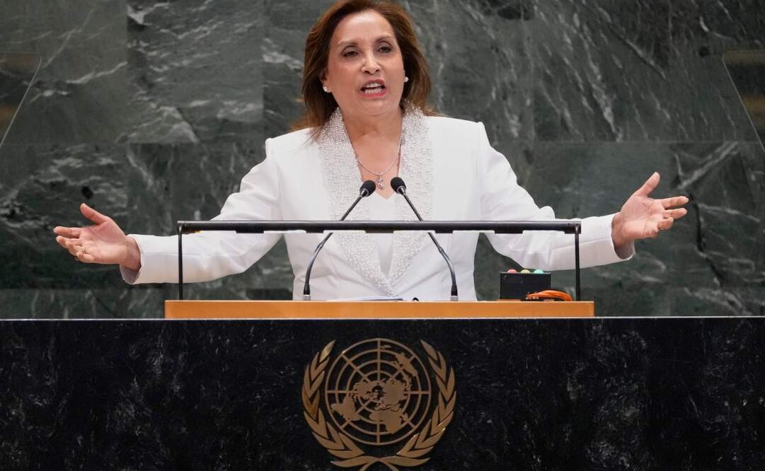 Dina Boluarte se dirige como presidenta de Perú a la Asamblea General de las Naciones Unidas en su 80º período de sesiones, el martes 23 de septiembre de 2025. Foto: AP