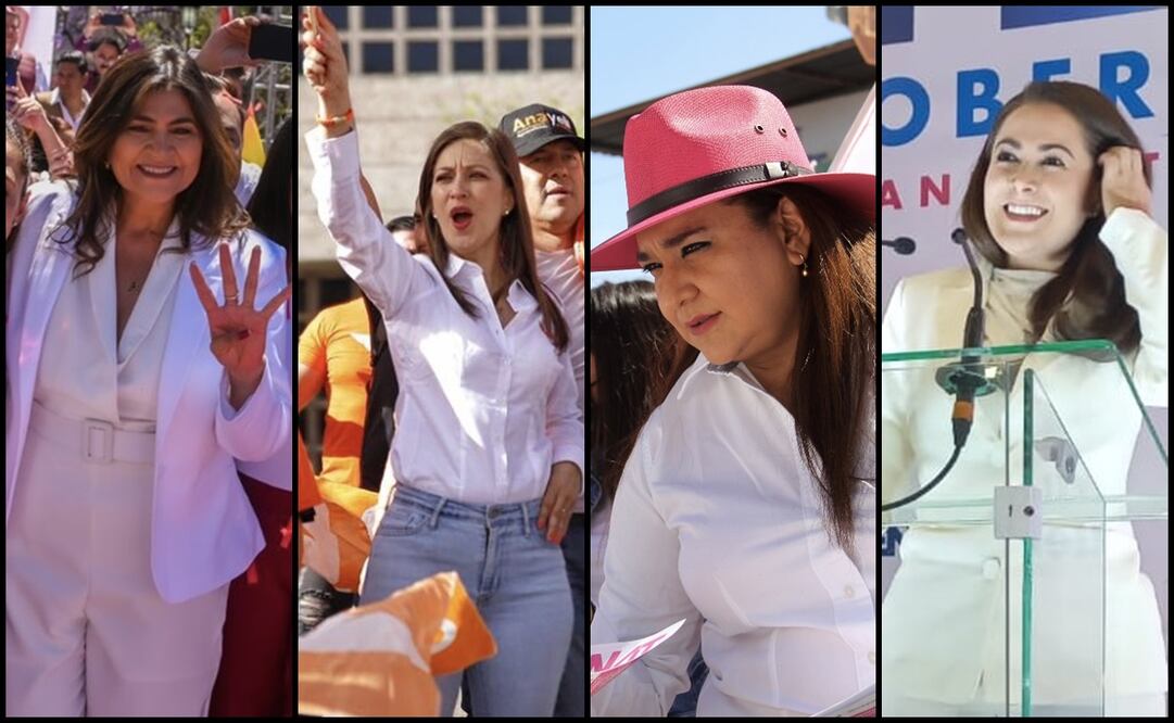 De izquierda a derecha: Nora Ruvalcaba, de Morena; Anayeli Muñoz, de Movimiento Ciudadano; Natzielli Rodriguez, de Fuerza por México; Teresa Jiménez, de Va por Aguascalientes. Fotos: Especiales