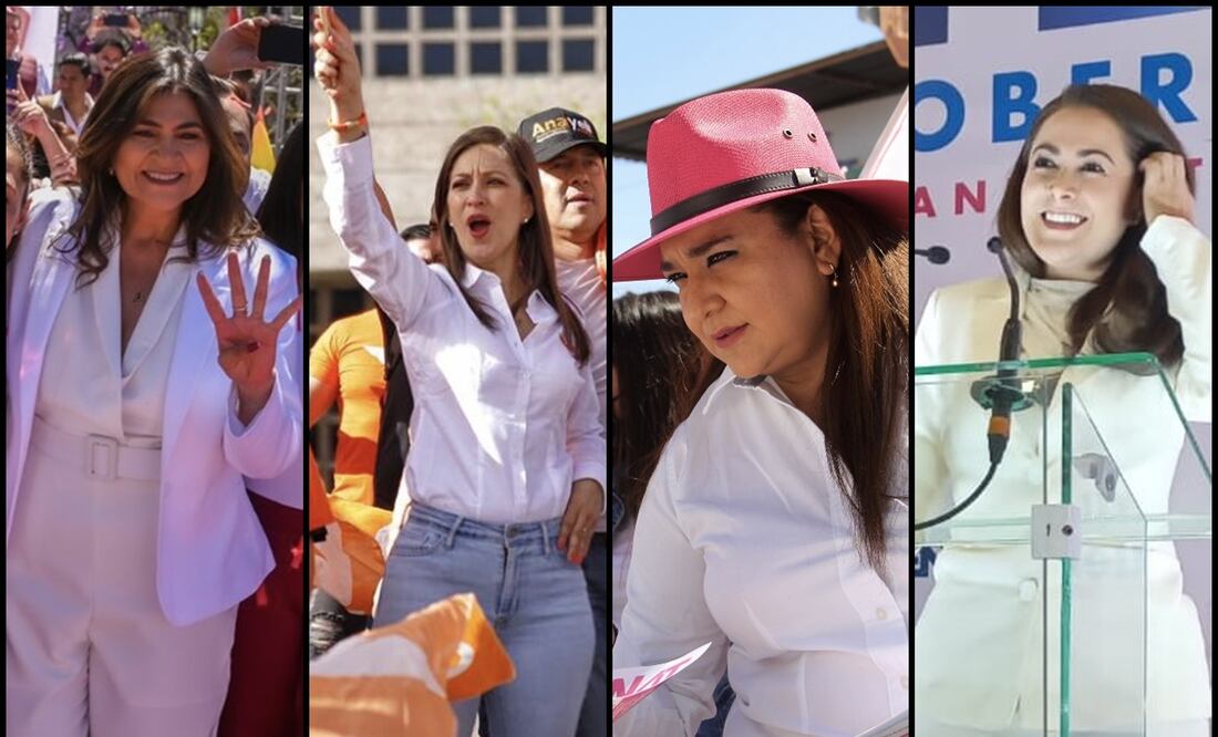 De izquierda a derecha: Nora Ruvalcaba, de Morena; Anayeli Muñoz, de Movimiento Ciudadano; Natzielli Rodriguez, de Fuerza por México; Teresa Jiménez, de Va por Aguascalientes. Fotos: Especiales