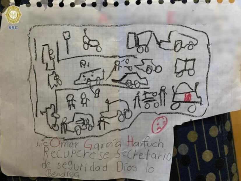 Niño acude a hospital con carta para García Harfuch y un dibujo del ataque