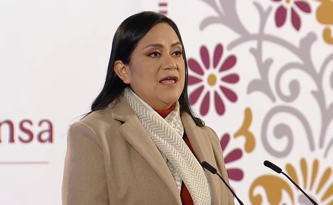 Ariadna Montiel, secretaria de Bienestar, en la conferencia mañanera de Claudia Sheinbaum del 21 de octubre. Foto: Captura de pantalla