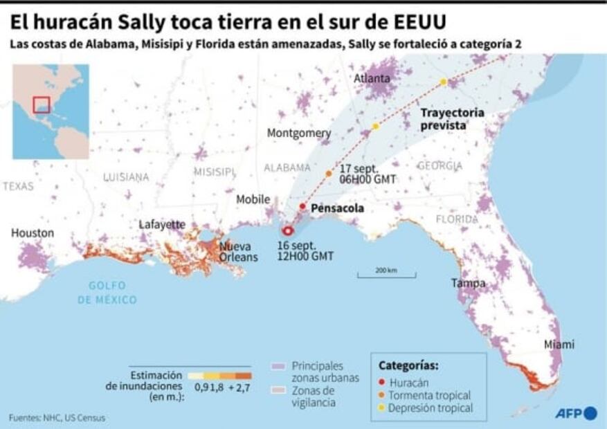 Huracán "Sally" toca tierra en Alabama; prevén inundaciones "históricas"