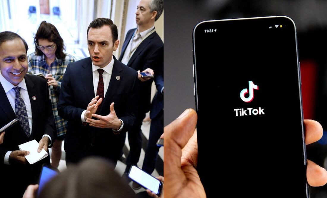 Los representantes Raja Krishnamoorthi (demócrata) y Mike Gallager, tras la votación en la Cámara Baja sobre TikTok. FOTO: AFP