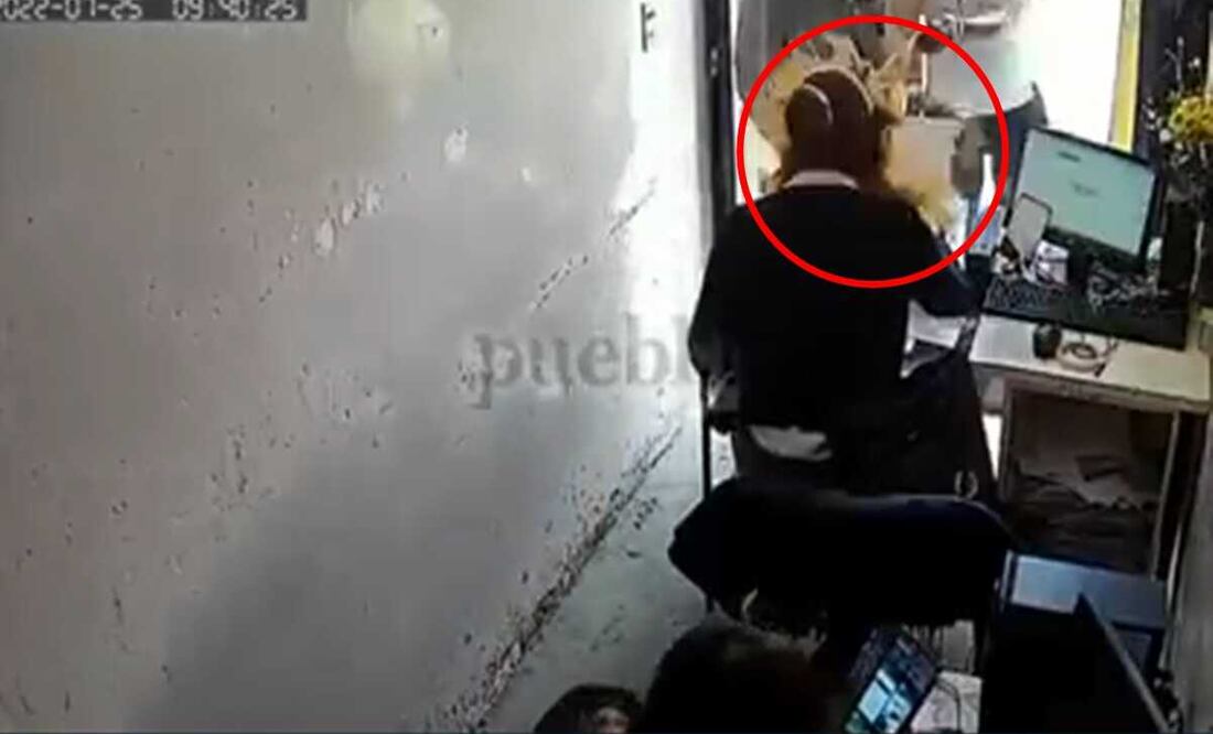 La pelea quedó grabada en las cámaras de videovigilancia de un local, donde la mujer agredida trabajaba frente a una computadora. Foto: Captura de video
