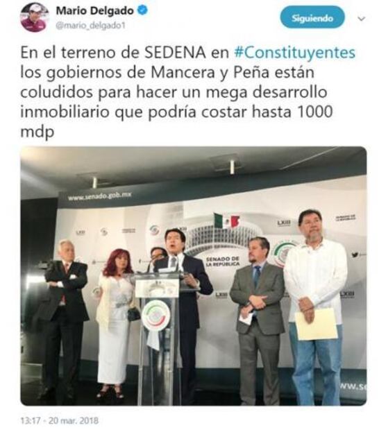 Recuerdan a Mario Delgado que se opuso a proyecto inmobiliario en terreno de Sedena