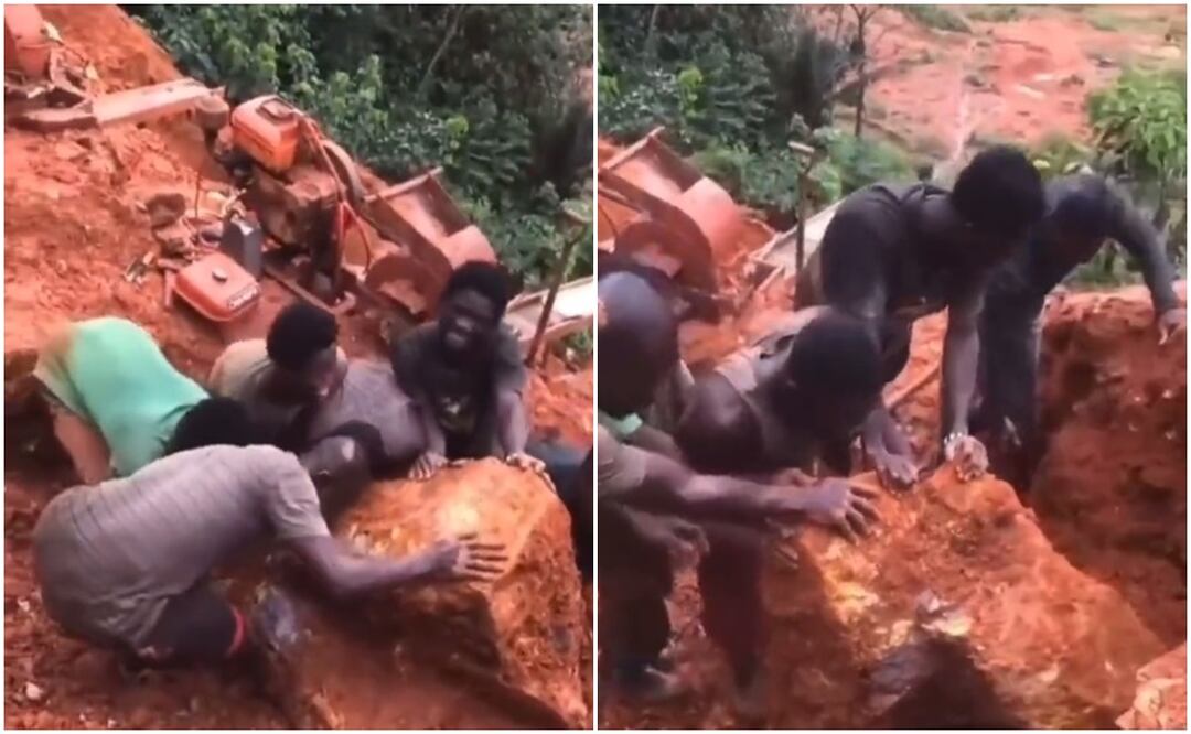 Un grupo de mineros sin licencia en el sur de Ghana descubrió lo que se dice que es la pepita de oro más grande del país. Foto: Tomada del video