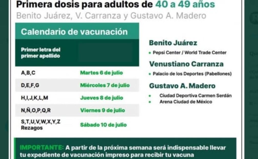 Mañana inicia vacunación Covid para adultos de 30 a 39 años en 5 alcaldías de CDMX
