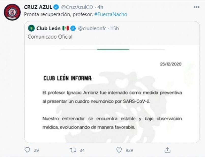 Equipos de la Liga MX se solidarizan con Nacho Ambriz tras ser hospitalizado