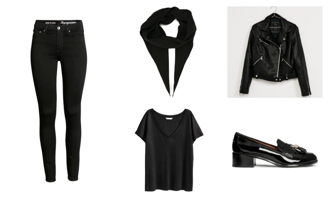 Vaqueros de H&M $799
Cazadora biker polipiel de Bershka $799
Chalina Saint Laurent $5,005
Camiseta de H&M $199
Mocasines de charol $499
