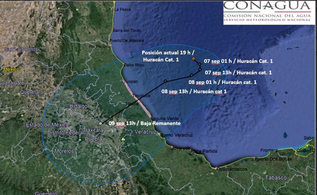 Imagen difundida por Conagua que muestra el desplazamiento del fenómeno. /Especial