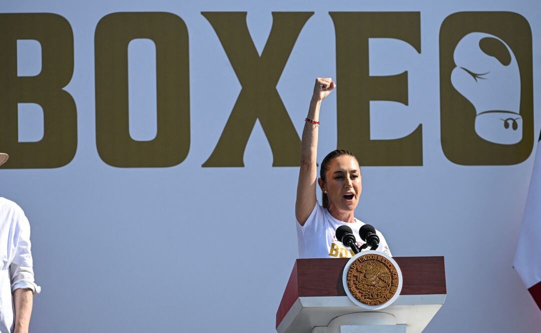 La presidenta Claudia Sheinbaum durante la Clase Nacional de Box de este domingo 6 de abril. Foto: AFP