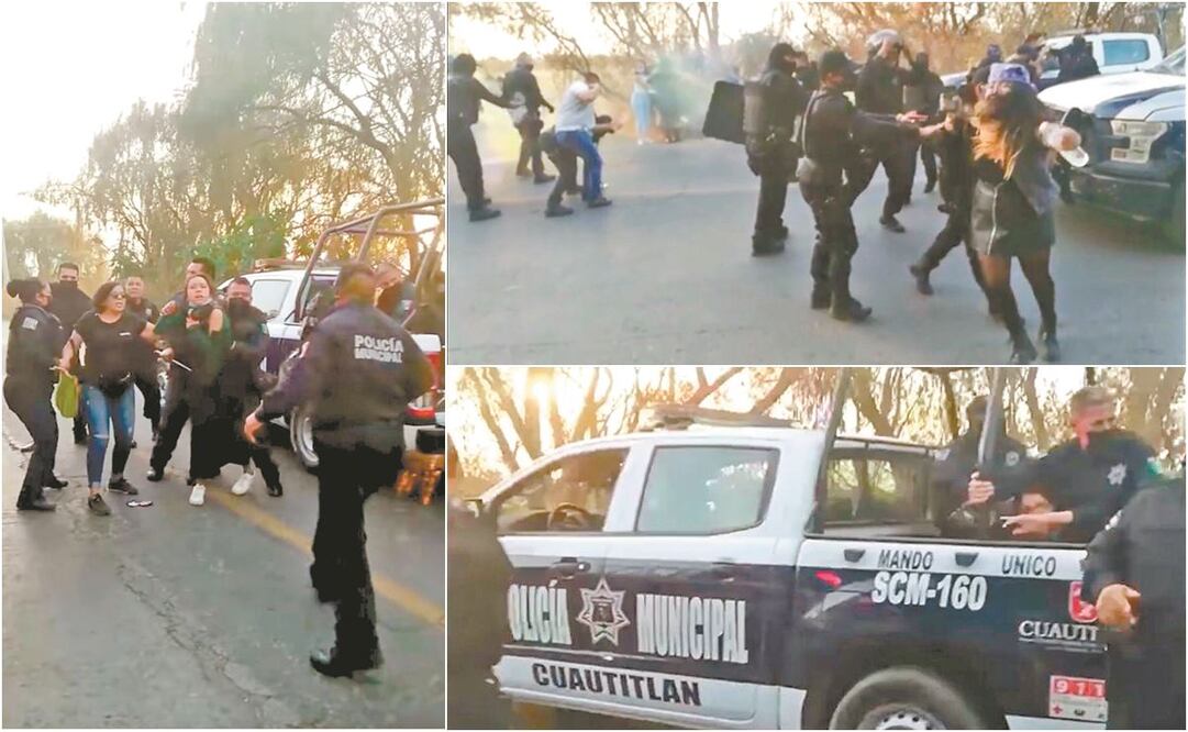 Durante la manifestación por el feminicidio de Ámbar Viridiana, en la carretera Cuautitlán-Zumpango, policías detuvieron con violencia a mujeres y hombres, presuntamente por daños. FOTOS: ESPECIALES