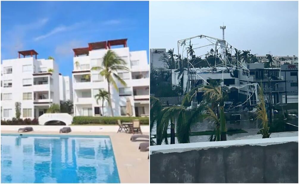 Vindeza en Acapulco antes y después del huracán "Otis". Fotos: Casas Acapulco Diamante.mx y X @Lawyz