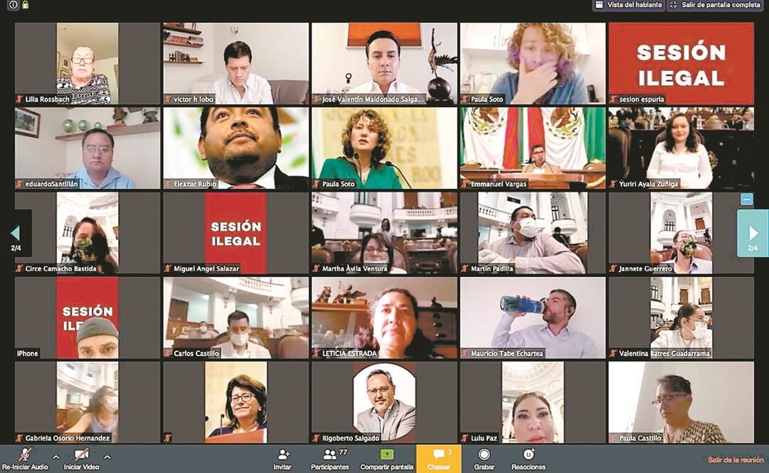 La sesión virtual es ilegal, porque la ley del Congreso dice que debe ser presencial, acusó el líder de la Jucopo, el panista Mauricio Tabe; el vicecoordinador de Morena, José Luis Rodríguez, justificó la medida con la contingencia. Foto: ESPECIAL