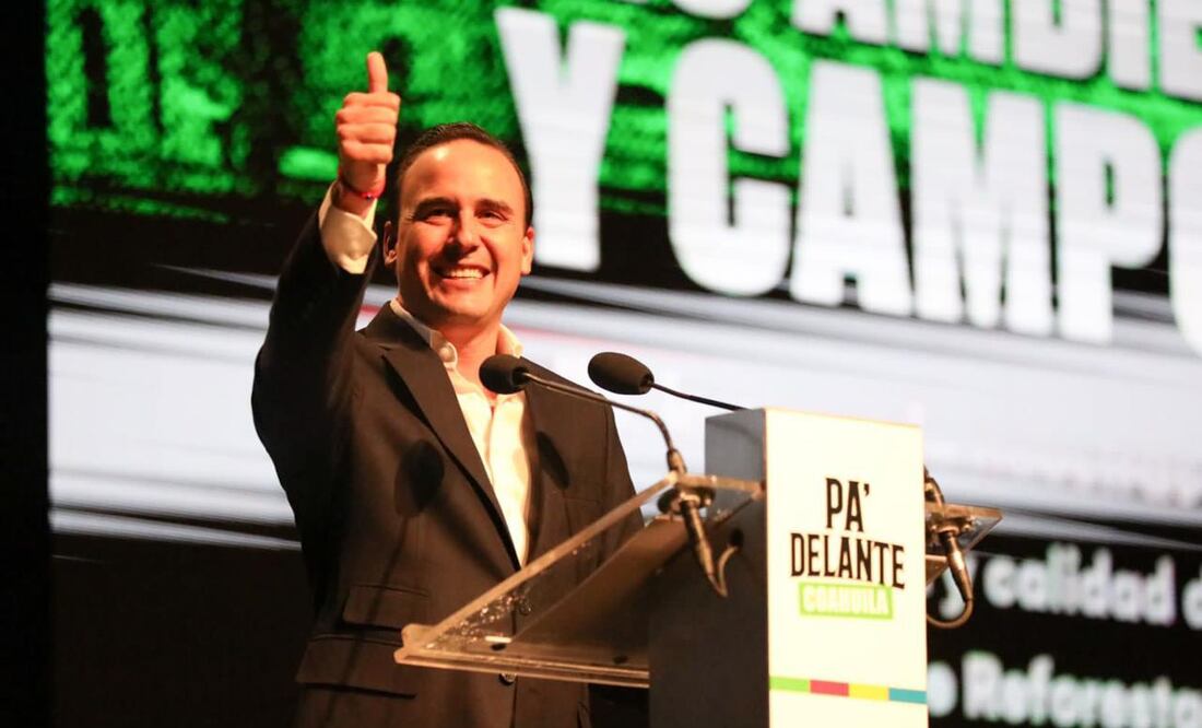 Manolo Jiménez en mitin durante campaña por gubernatura de Coahuila 3 de abril 2023. Especial