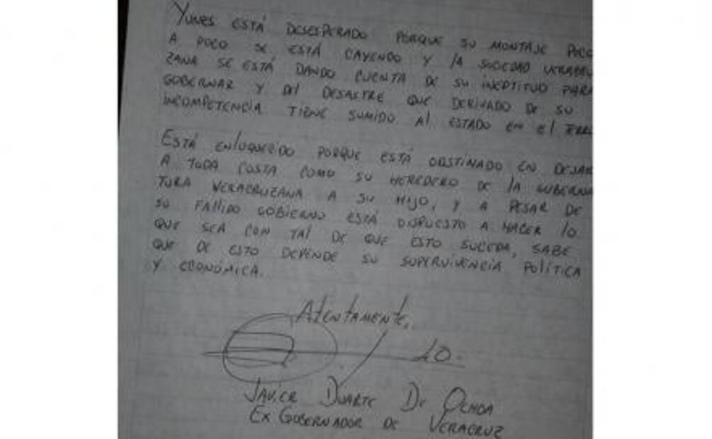 Javier Duarte escribe tercera carta desde reclusorio