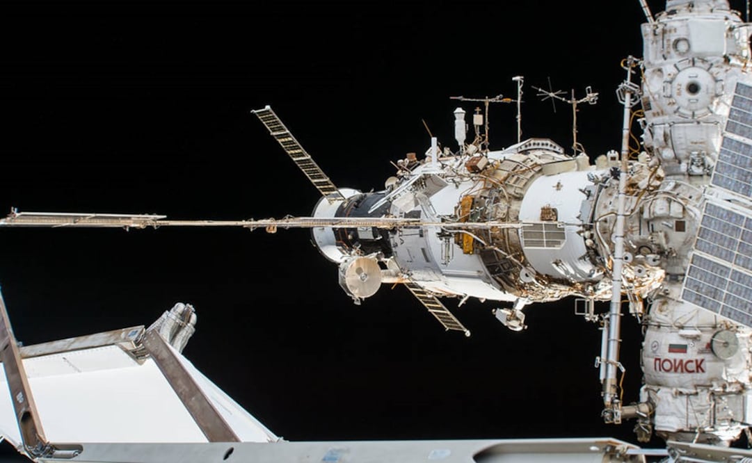 Una parte del segmento ruso de la Estación Espacial Internacional se muestra antes de que la nave de carga Progress 69 se desacople. Foto: ISS