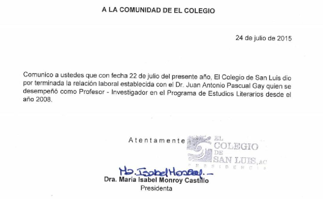 Despide El Colegio de San Luis a Juan Pascual Gay