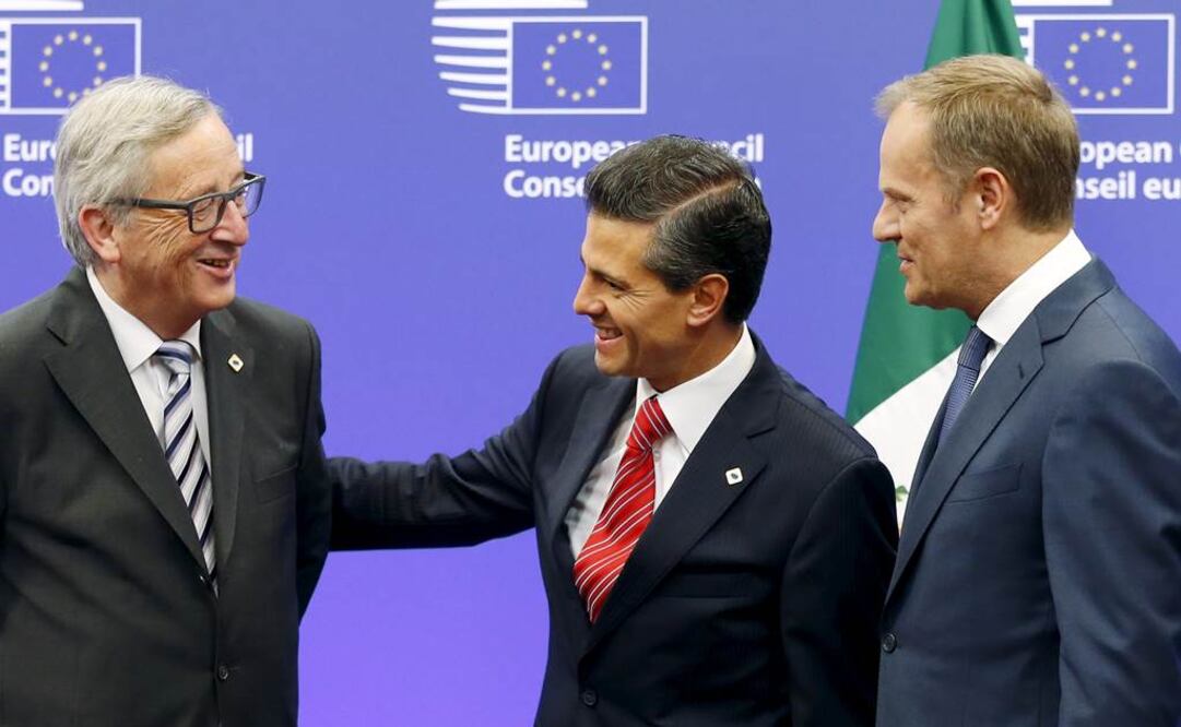 (Foto: ReutersEl presidente de México, Enrique Peña Nieto junto con el presidente de la Comisión Europea, Jean-Claude Juncker (izq.) y presidente del Consejo Europeo, Donald Tusk (der.) durante la reunión UE-México en Bruselas, Bélgica )