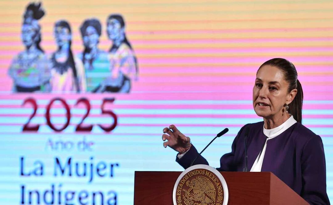 Claudia Sheinbaum, presidenta de México, durante la mañanera del 7 de abril del 2025. Foto: Berenice Fregoso / EL UNIVERSAL