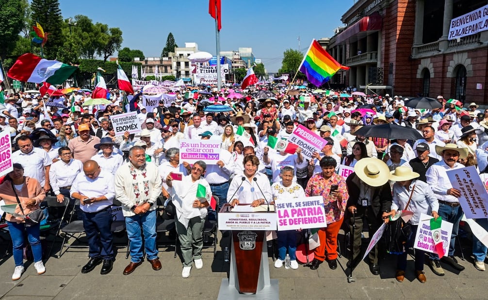 Delfina Gómez reúne a 60 mil personas en Tlalnepantla; respaldan a Sheinbaum durante informe por aniversario de su triunfo. Foto: Especial
