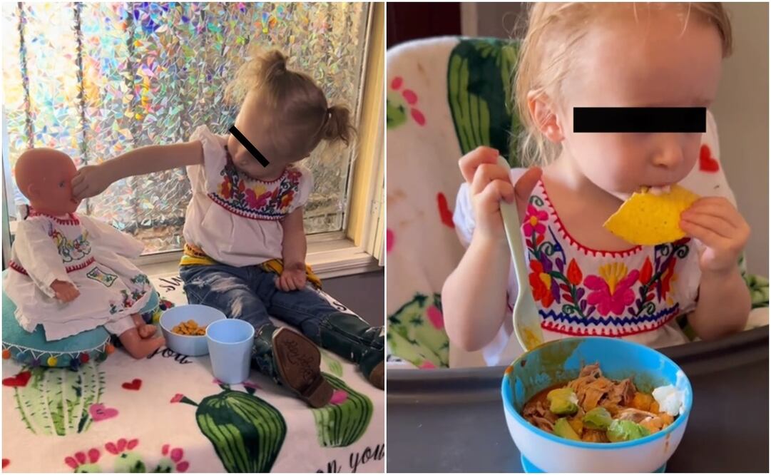 Niña extranjera prefiere comer pozole que chicken nuggets. Foto: TikTok @los_foristers