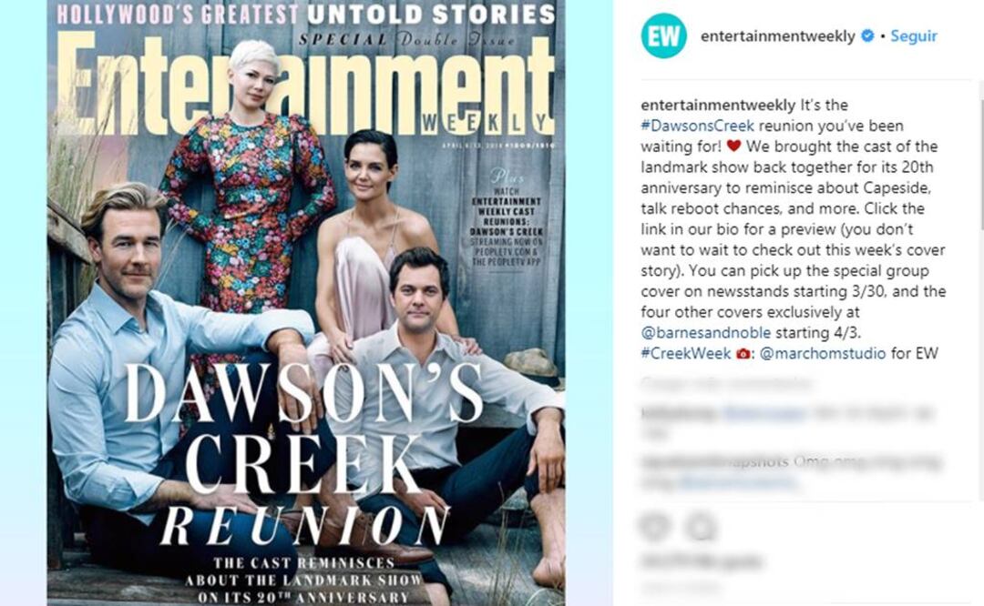 "Dawson's Creek" fue protagonizada por Katie Holmes, James Van Der Beek, Michelle Williams y Joshua Jackson  FOTO: INSTAGRAM