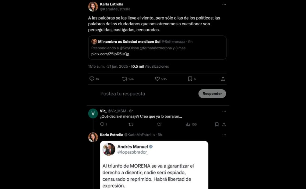 Respuesta de ciudadana acusada por la diputada Diana Karina Barreras de violencia política de género (21/06/2025). Foto: Captura de pantalla