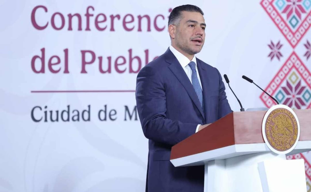 El secretario de Seguridad y Protección Ciudadana, Omar García Harfuch, durante la mañanera del 9 de diciembre del 2025. Foto: Fernanda Rojas / EL UNIVERSAL
