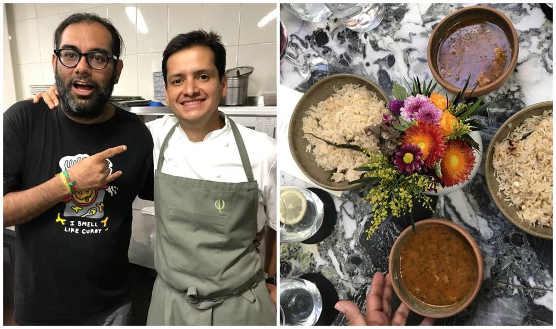 Foto: ISSA PLANCARTE / Los chefs Gaggan Anand y Jorge Vallejo durante su palomazo en Quintonil.
