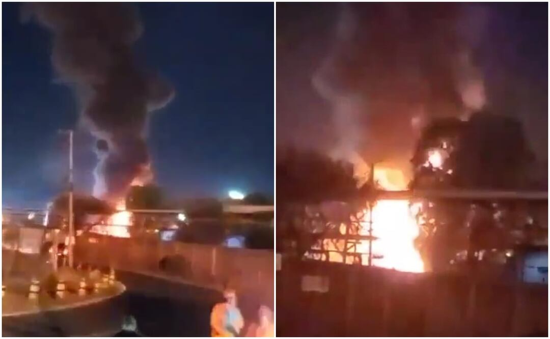 Esta noche se reporta un incendio en la refinería de Salamanca, Guanajuato (10/12/2024). Foto: Captura de video