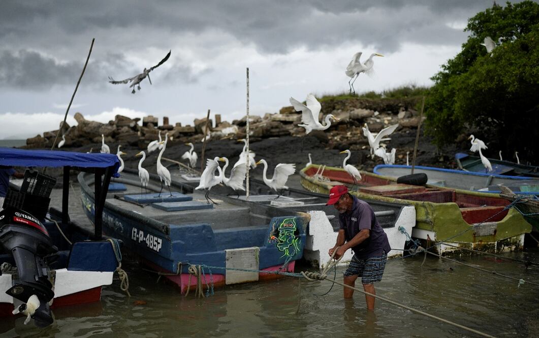 Un pescador amarra su bote cerca de la costa en Veracruz, Panamá, como medida de precaución ante una alerta de tsunami tras un potente terremoto ocurrido en la costa de Rusia, el miércoles 30 de julio de 2025. Foto: AP