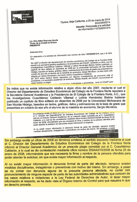 Cartas de los académicos sobre plagio en El Colef (ESPECIAL)