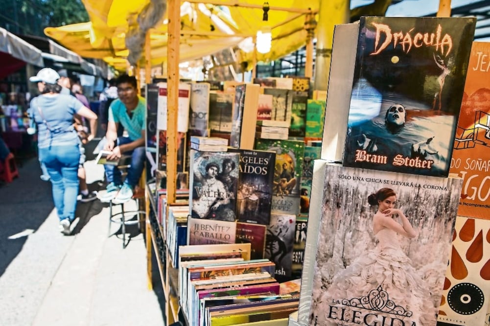 En un recorrido, se comprobó que del total de comercios que hay en esta área, conocida como tianguis cultural, 40 son para ofertar libros y 39 para vender artesanías como calaveras, catrinas, tazas, vasos entre otros productos (CRISTOPHER ROGEL)