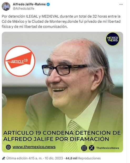 Alfredo Jalife en X. Foto: Captura de pantalla
