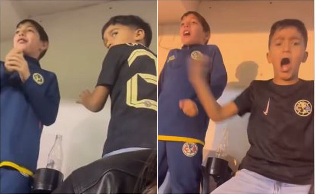 Los hijos de Rodolfo Cota y Rodrigo Aguirre celebraron en grande el gol de Henry. FOTO: Captura de video