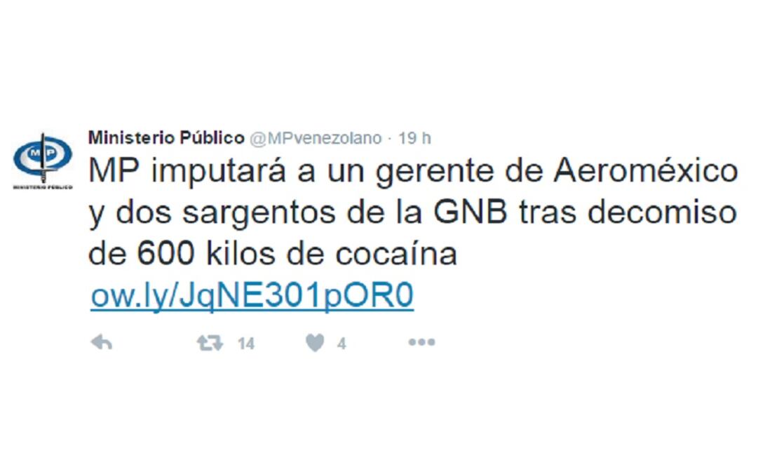 The head of station and security of Aeroméxico was arrested along with two sargents of the National Bolivar Guard. (Photo: Taken from Twitter @MPvenezolano) 