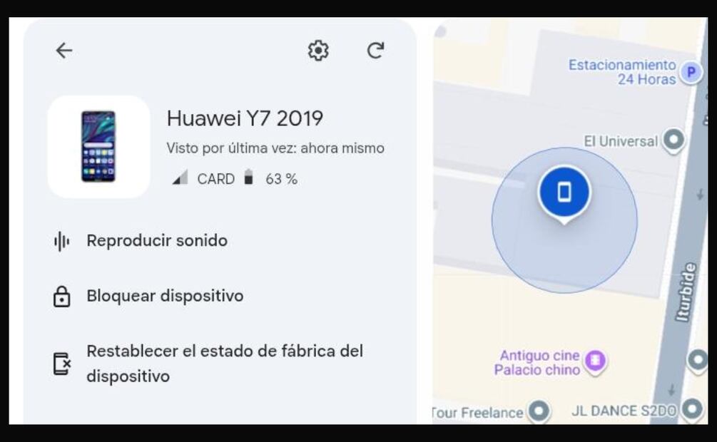 Desde "Encontrar mi dispositivo" puedes saber la ubicación de tu celular e incluso restablecerlo de fábrica. Foto: Captura de pantalla
