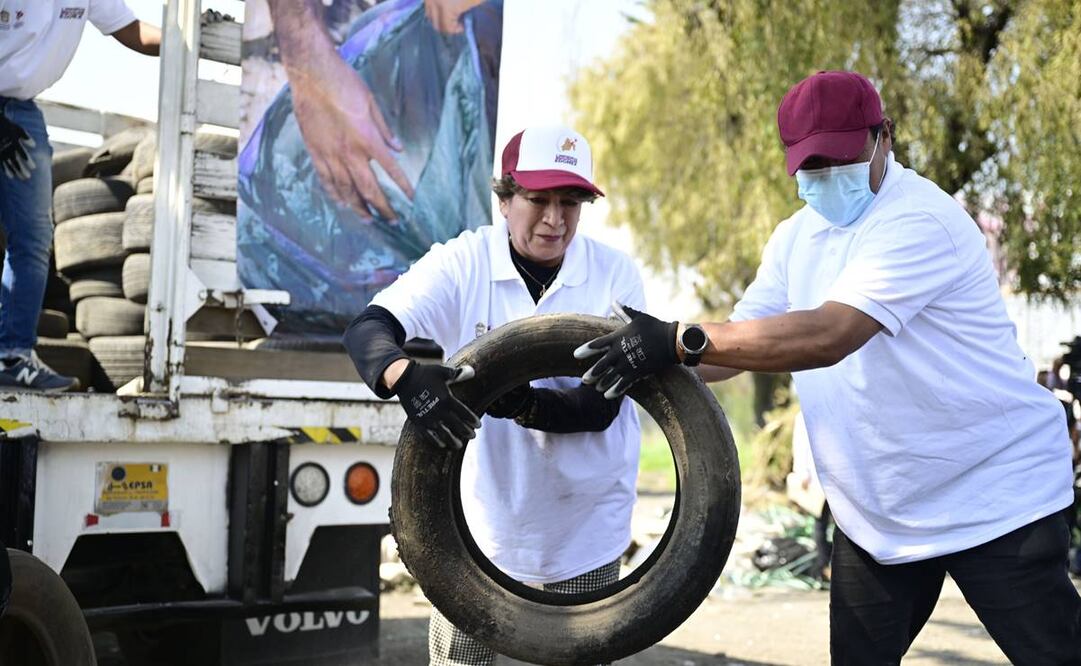 Delfina Gómez encabeza campaña de recolección y reciclaje de llantas 29 de octubre 2024 / Foto: Especial