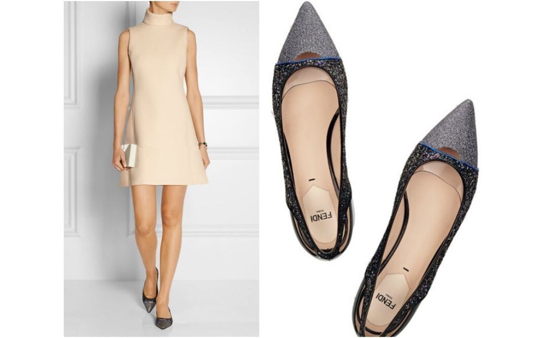 Actualmente existe una variedad de flats en el mercado, y la clave es elegir los que te parezcan más elegantes y cómodos, los que cuentan con terminación en punta y detalles brillantes como los de Fendi completarán un vestido sencillo y un clutch para la noche./Imágenes: Cortesía de Net-a-Porter