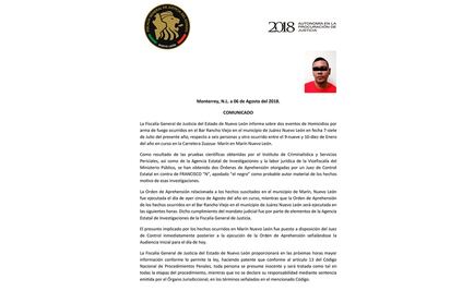 Capturan a presunto responsable de ataque a bar en Nuevo León