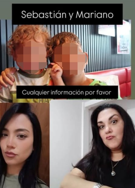 Familaires de la actriz Gabriela Fleritt y la imagen con la que buscaban ayuda para encontrarla a ella, su hija Andrea y sus dos nietos, Mariano y Sebastián.
Foto: Instagram, vía @efleritt19