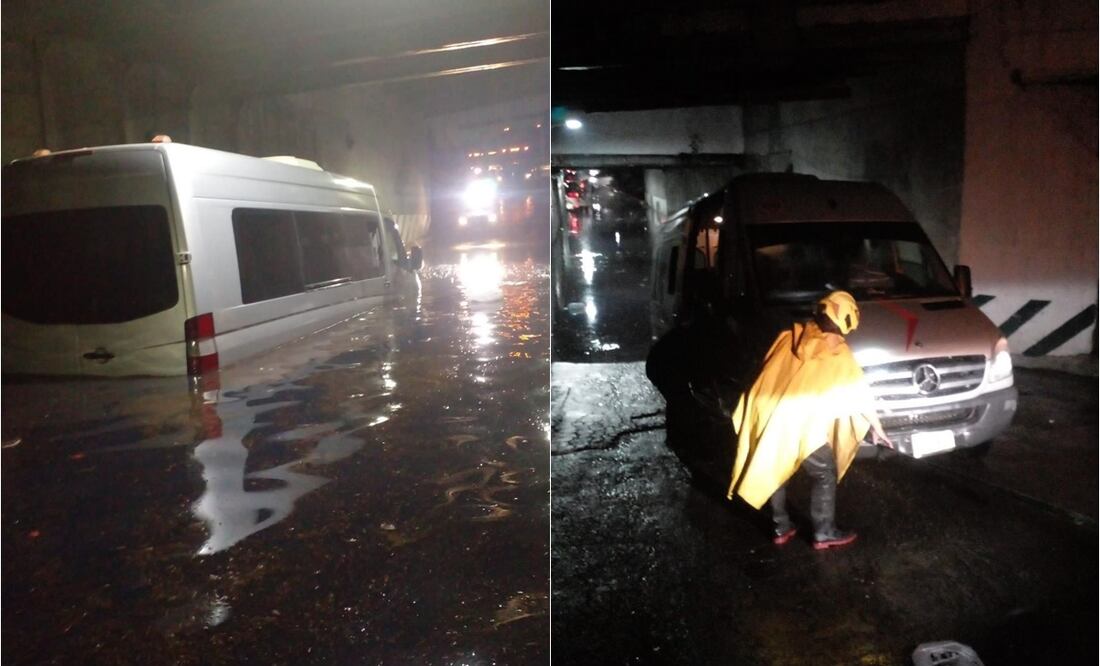 Bomberos rescatan a cuatro personas atrapadas en camioneta bajo puente inundado en Cuautitlán Izcalli. Foto: Especial