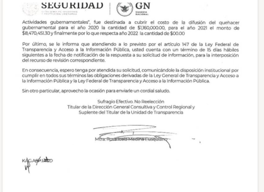 Guardia Nacional gastó más de 9 mdp en campañas publicitarias