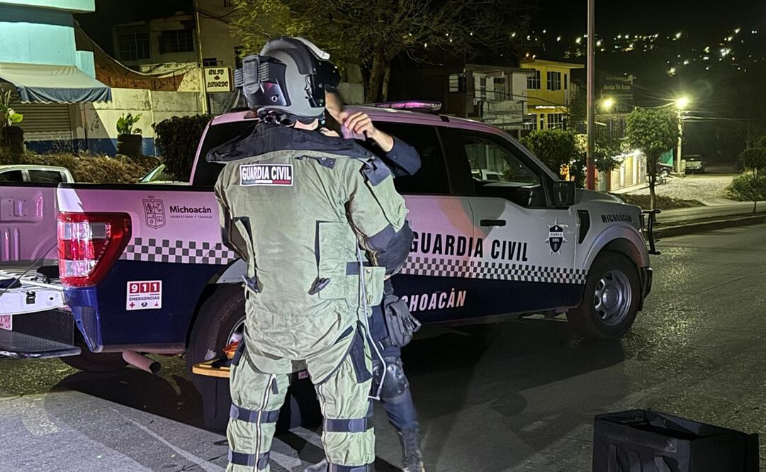 Corporaciones de seguridad de los tres órdenes de gobierno de Michoacán se movilizaron tras el reporte de hallazgo de una granada de fragmentación. Foto: Especial.