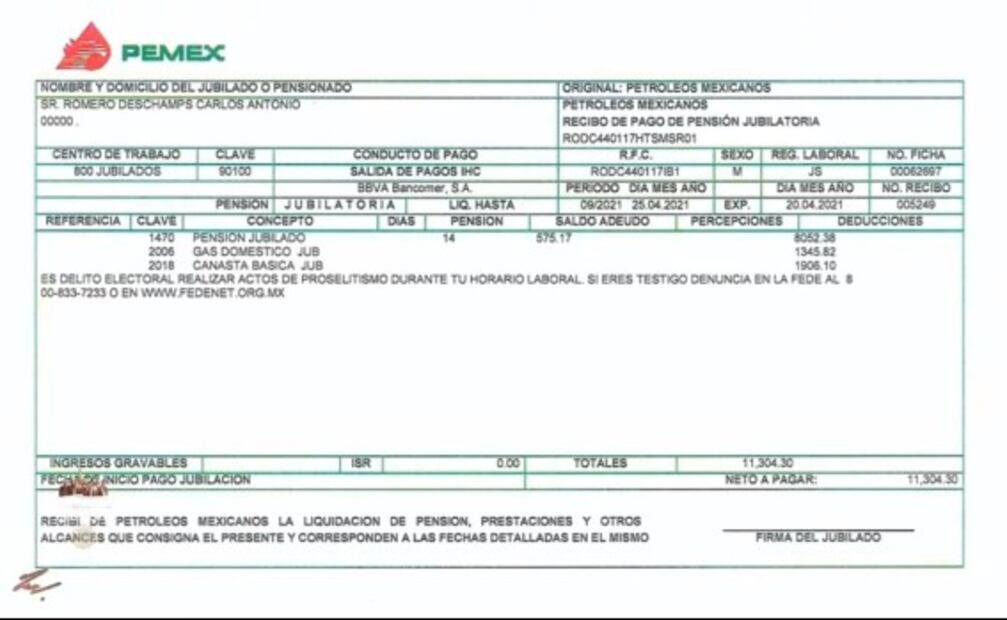 Romero Deschamps recibe jubilación de poco más de 10 mil pesos catorcenales "por vejez": AMLO