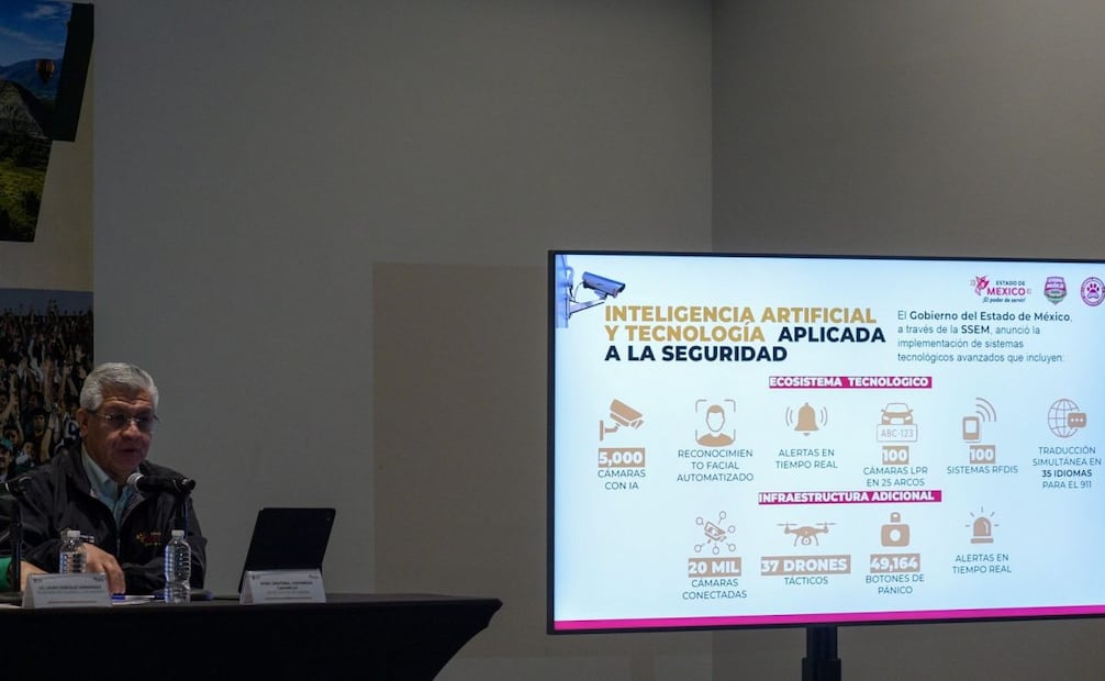 Cristóbal Castañeda dio a conocer que las patrullas de los policías estatales contaran con videocámara de vigilancia de 360 grados integrados con inteligencia artificia. Foto: Santiago Cadena / EL UNIVERSAL.