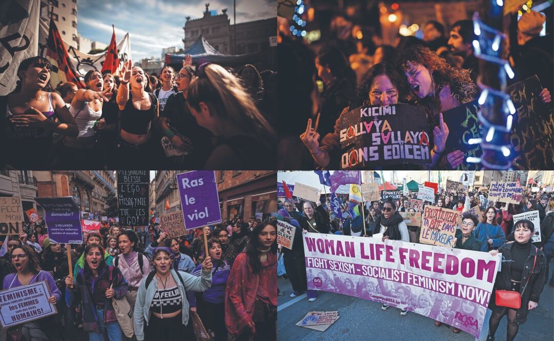 Ciudadanas de todos los continentes alzaron ayer la voz, Día Internacional de la Mujer, para defender sus derechos y clamar por la igualdad de género, contra la violencia
machista y la impunidad en sus naciones, desde Europa hasta América, Medio Oriente. Frederic Sierakowski y Juan Ignacio Roncoroni. EFE; Yasin Akgul y Ed Jones.AFP